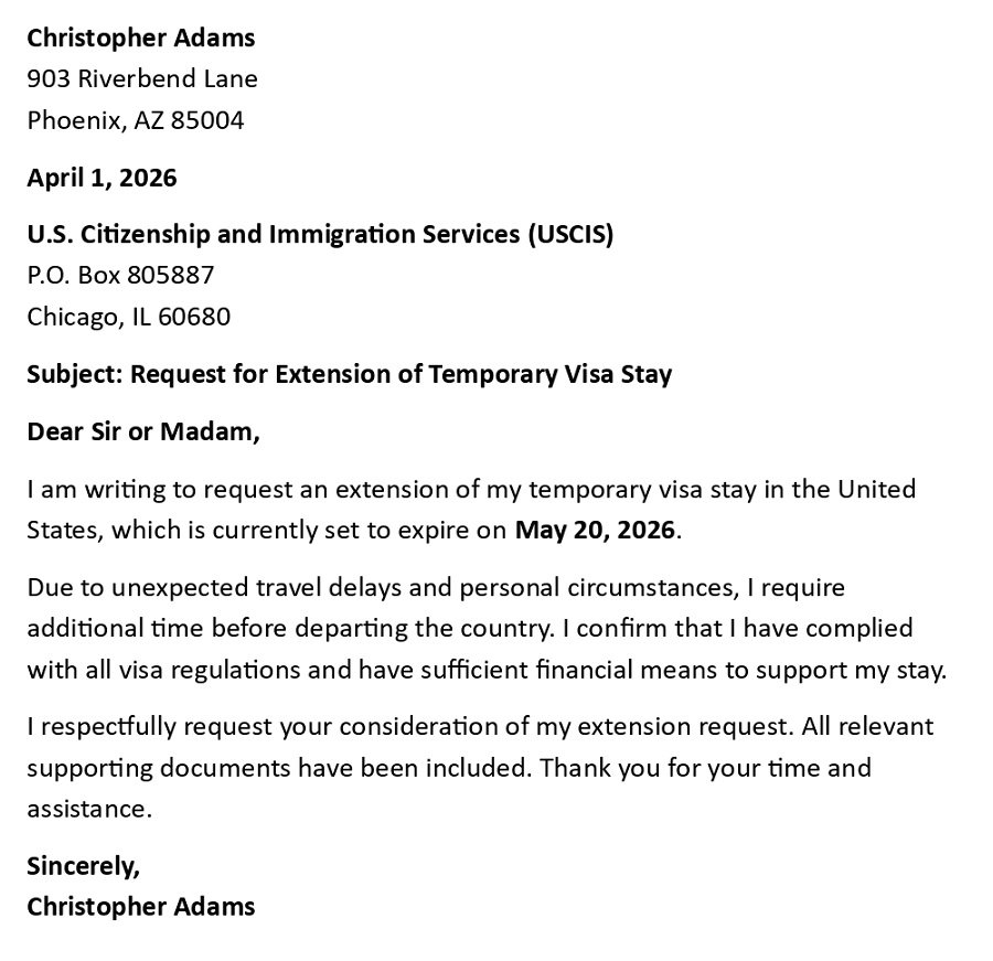 Request for Extension of Temporary Visa Stay