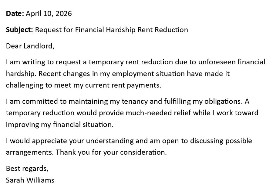 Request for Financial Hardship Rent Reduction