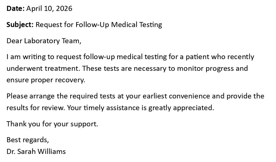 Request for Follow-Up Medical Testing