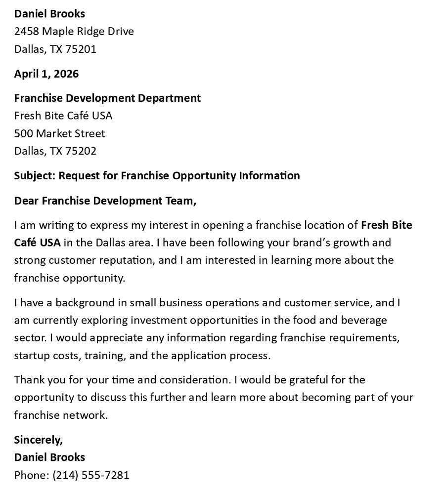 Request for Franchise Opportunity Information