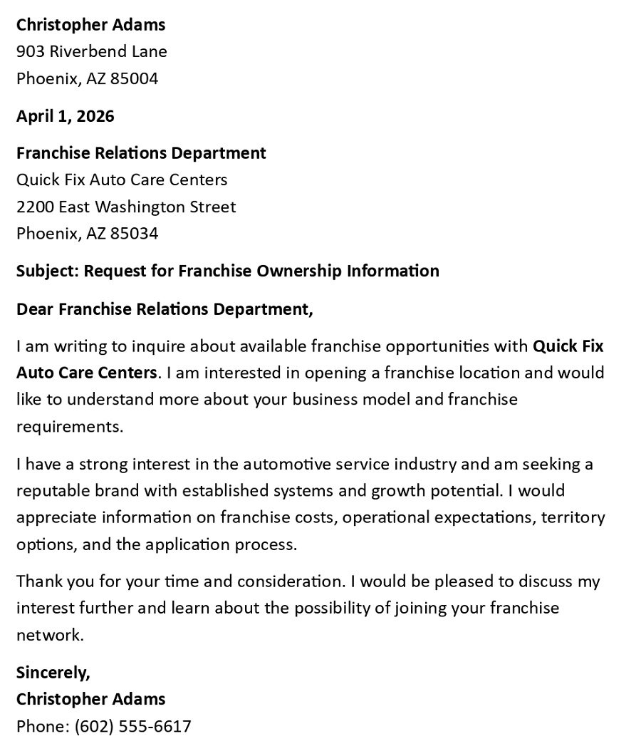 Request for Franchise Ownership Information