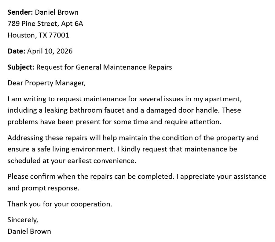 Request for General Maintenance Repairs