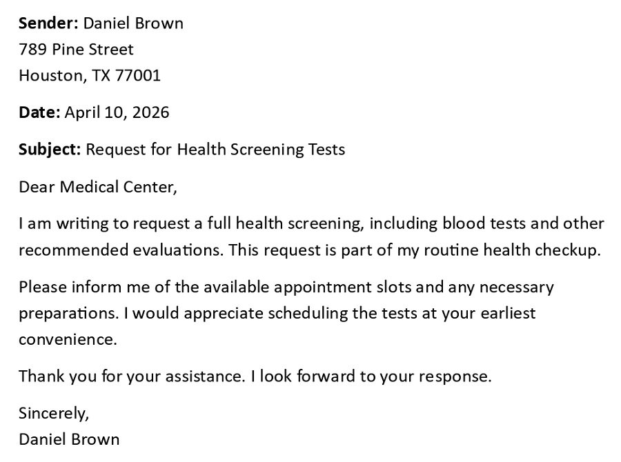 Request for Health Screening Tests