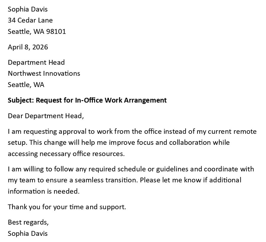 Request for In-Office Work Arrangement