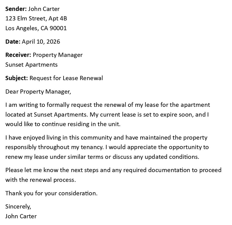 Request for Lease Renewal