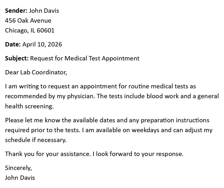 Request for Medical Test Appointment