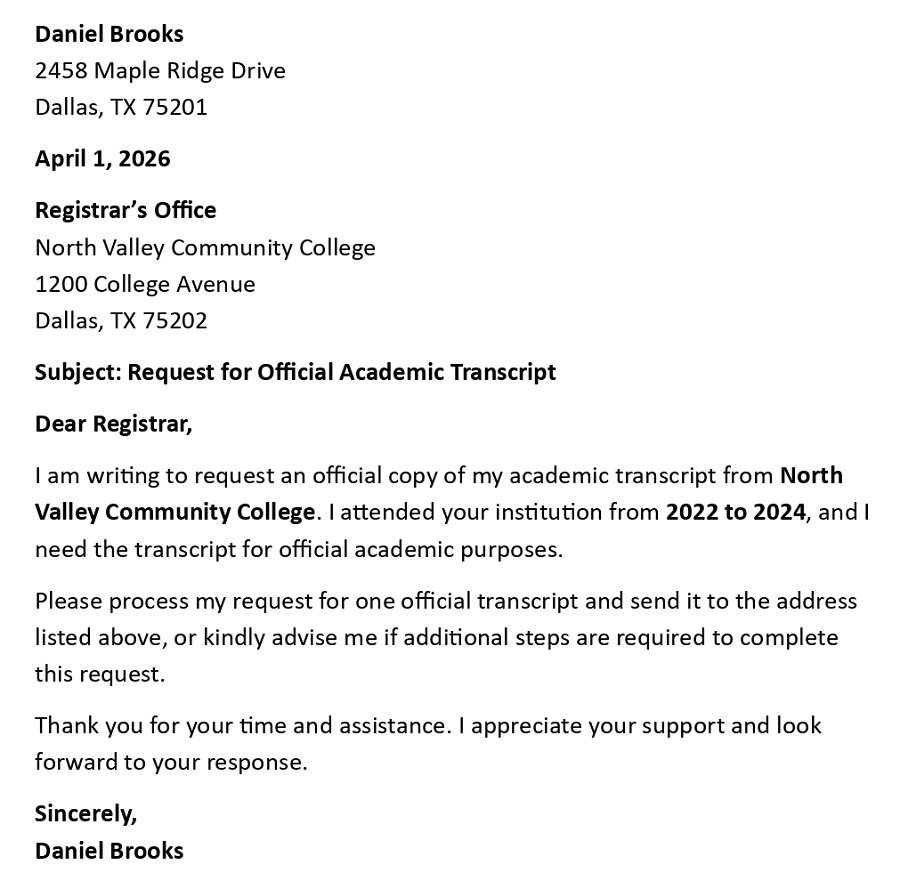 Request for Official Academic Transcript