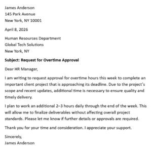 Overtime Request Letter (USA Professional Format + 5 Examples)
