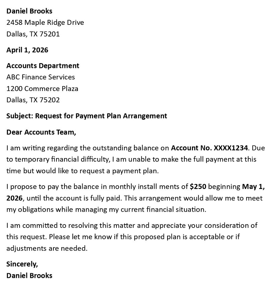 Request for Payment Plan Arrangement