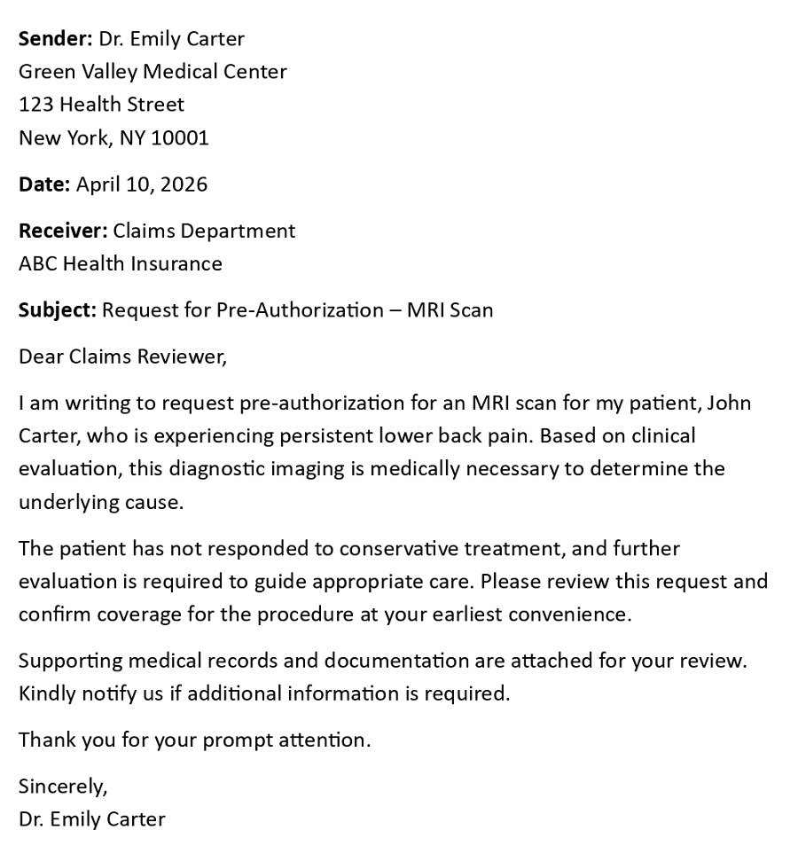 Request for Pre-Authorization – MRI Scan