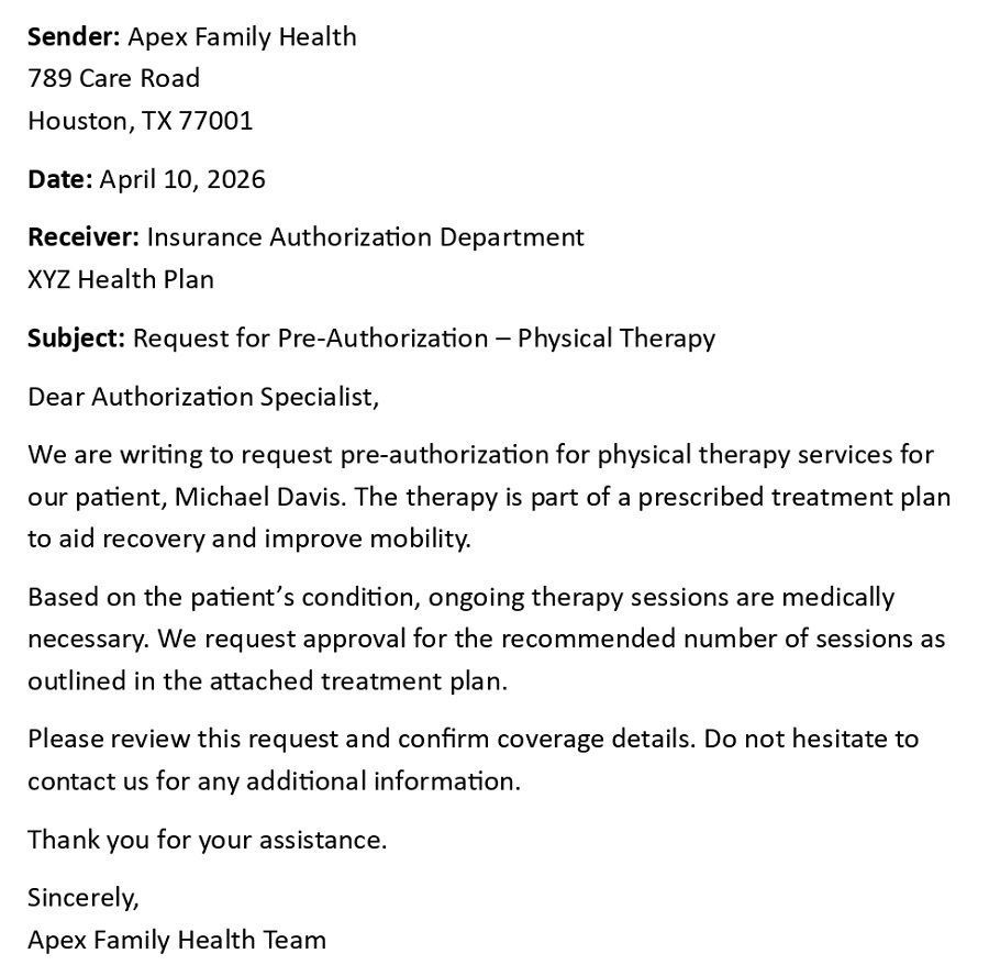 Request for Pre-Authorization – Physical Therapy