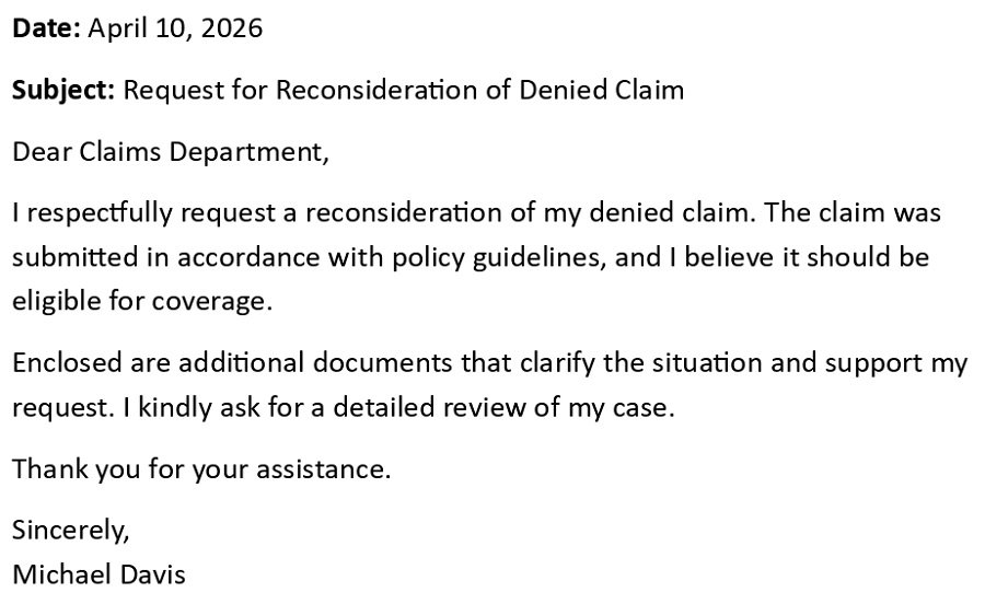 Request for Reconsideration of Denied Claim