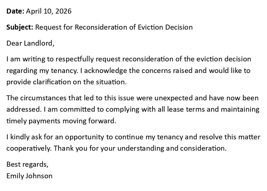 Request for Reconsideration of Eviction Decision
