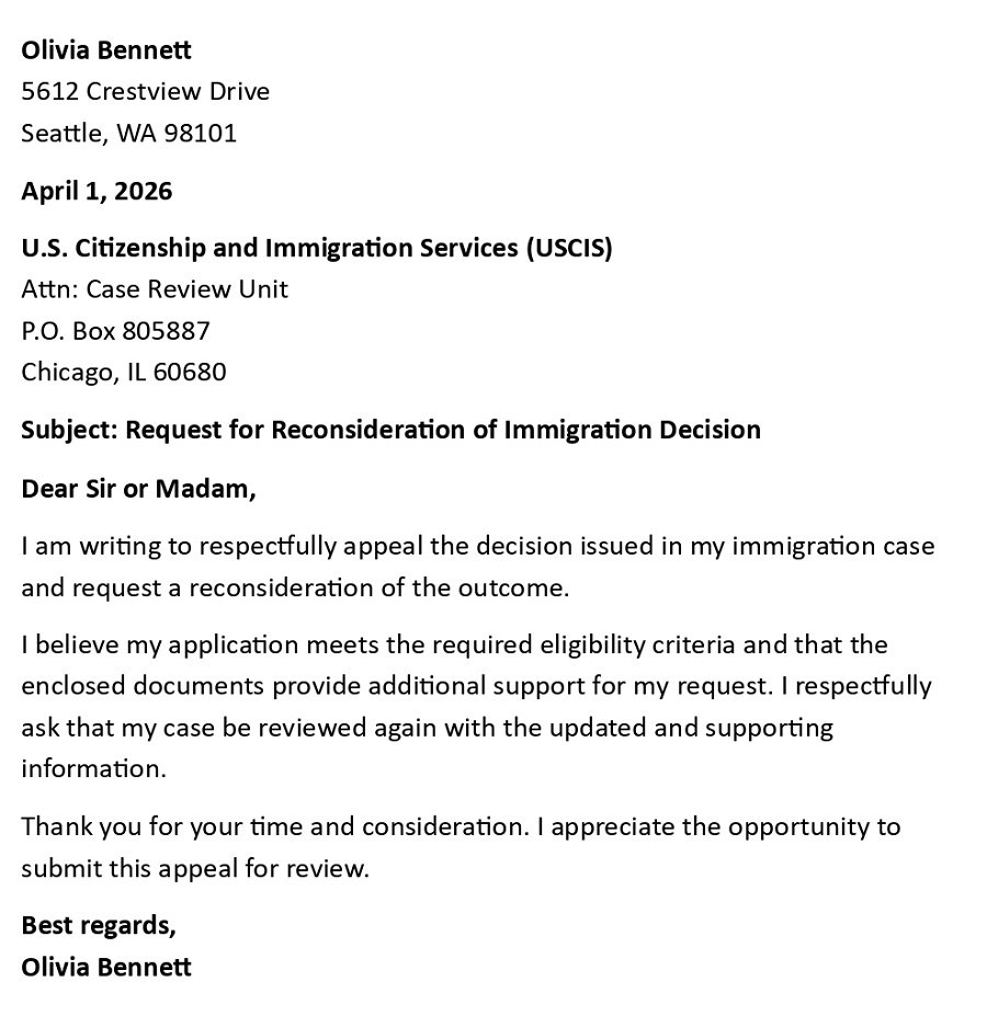 Request for Reconsideration of Immigration Decision
