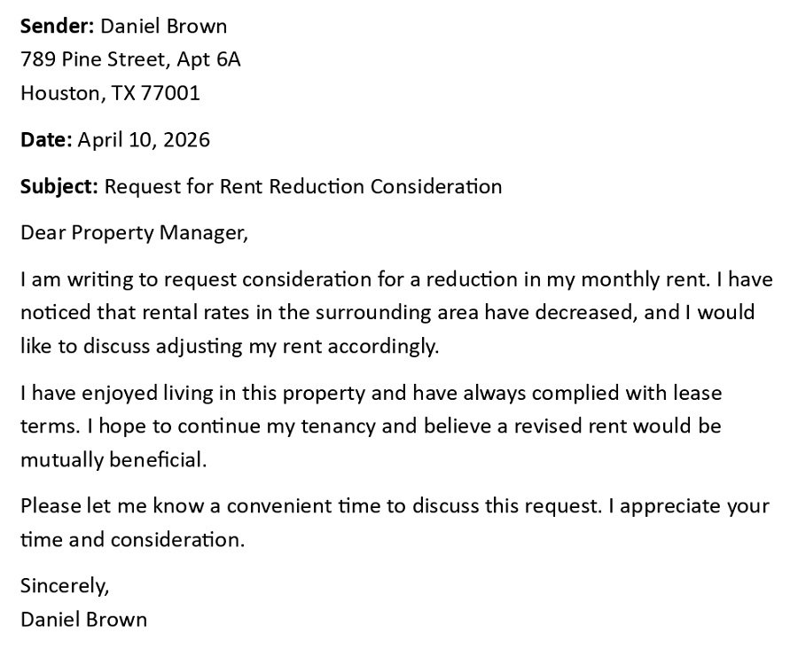 Request for Rent Reduction Consideration