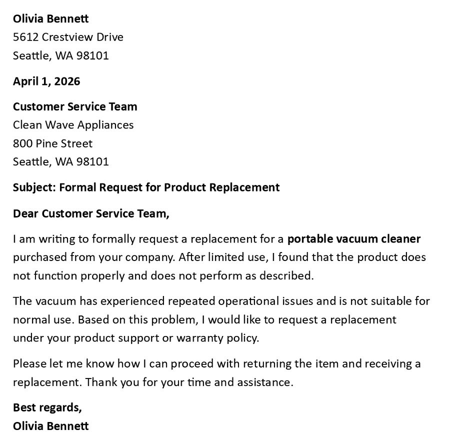 Request for Replacement of Incomplete Product