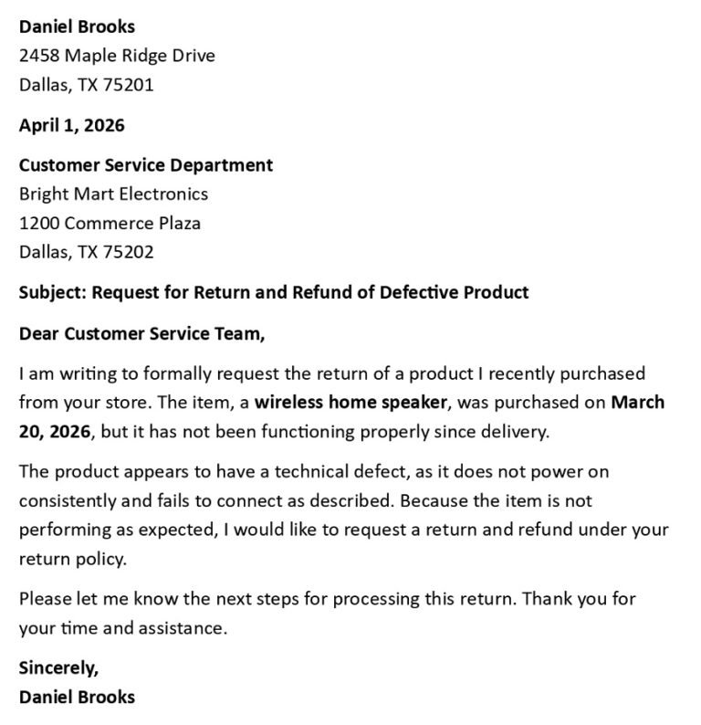 Product Rework Request Product Return Request Letter (USA Format + 5 Examples)