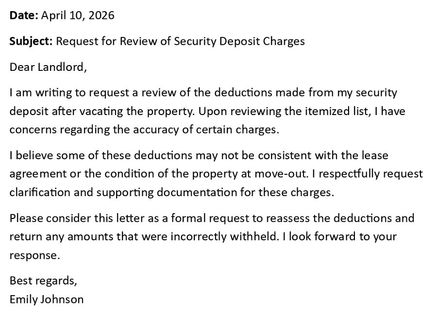 Request for Review of Security Deposit Charges
