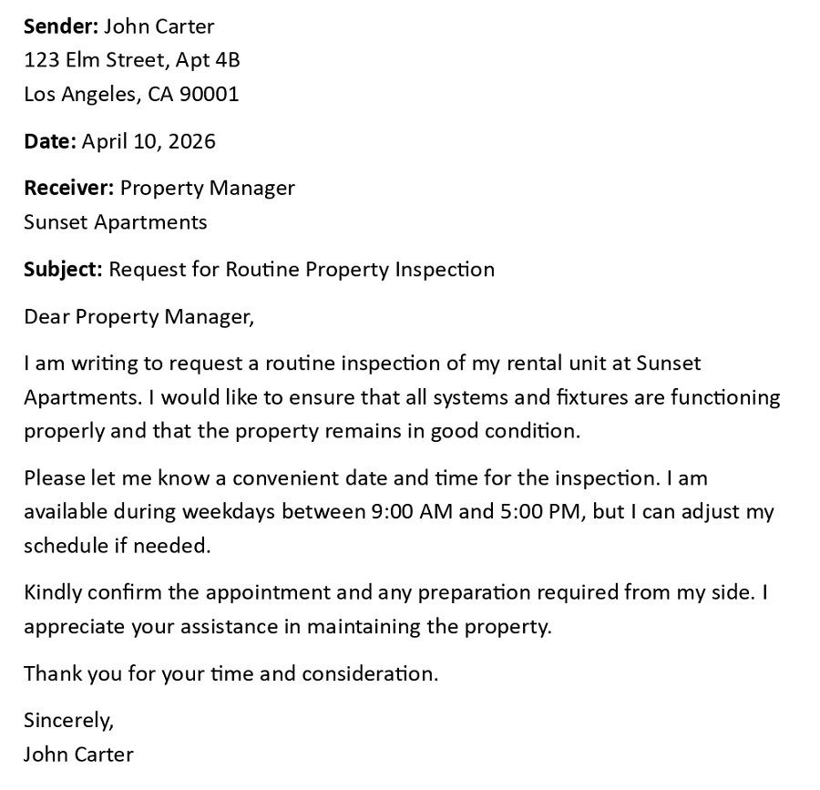 Request for Routine Property Inspection