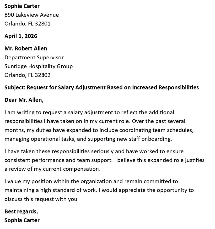Request for Salary Adjustment Based on Increased Responsibilities