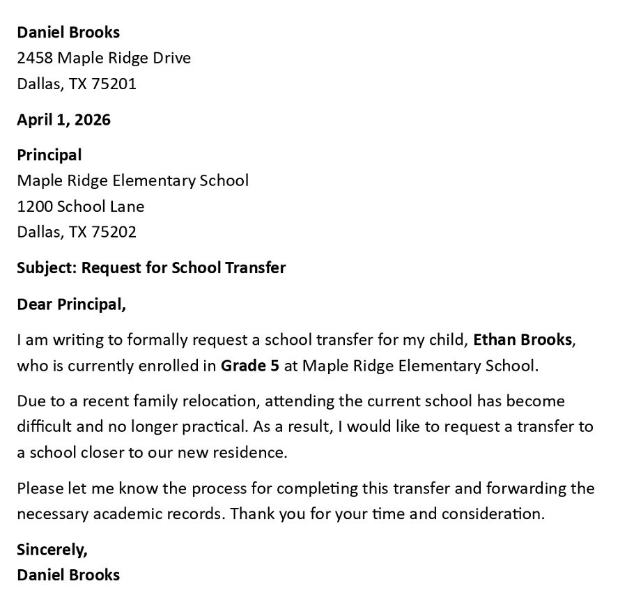 Request for School Transfer