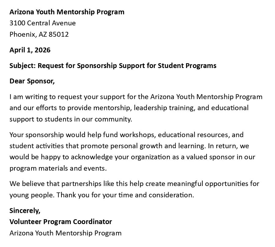 Request for Sponsorship Support for Student Programs