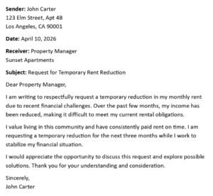 Rent Reduction Request Letter (USA Format + 5 Examples)