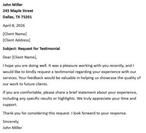 Testimonial Request Letter (USA Format + 5 Templates)