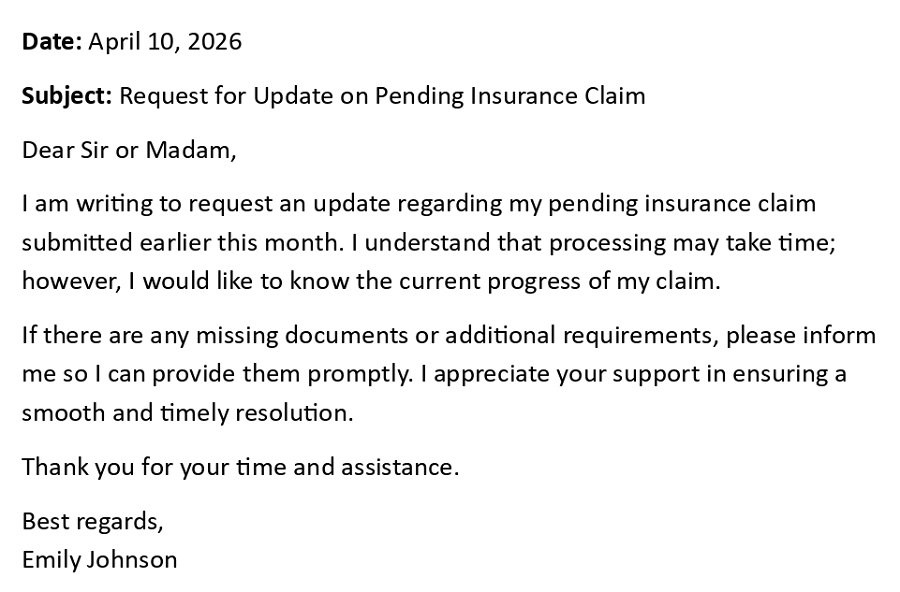 Request for Update on Pending Insurance Claim