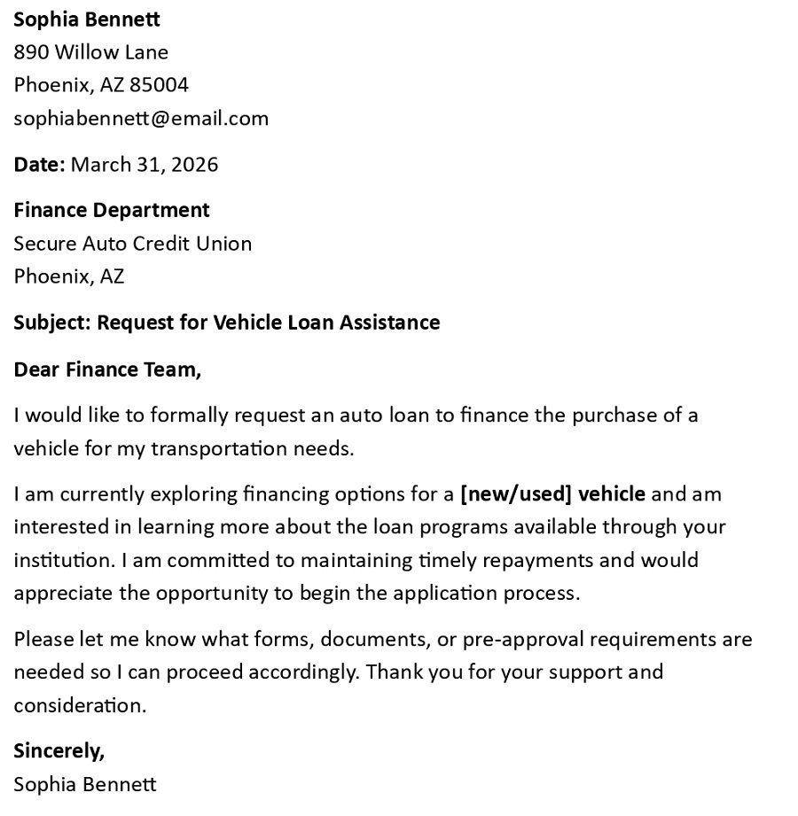 Request for Vehicle Loan Assistance