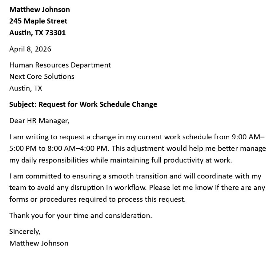 Request for Work Schedule Change