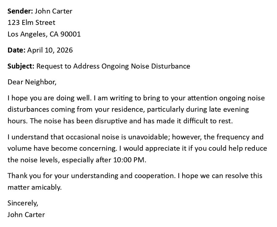 Request to Address Ongoing Noise Disturbance