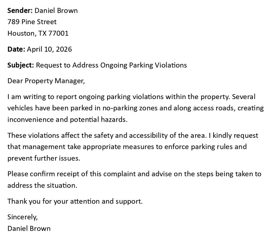 Request to Address Ongoing Parking Violations