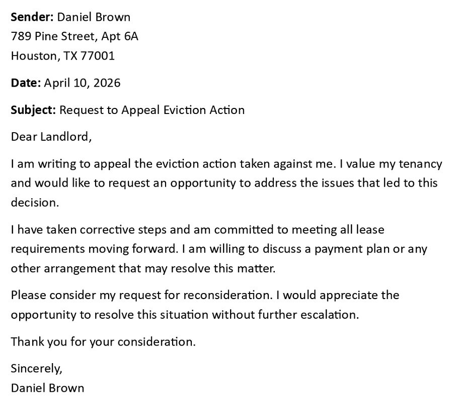 Request to Appeal Eviction Action