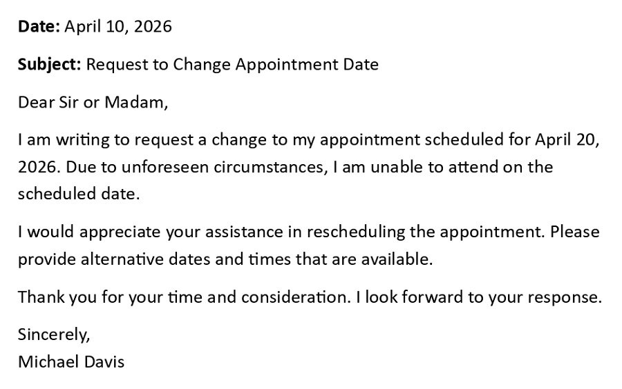 Request to Change Appointment Date