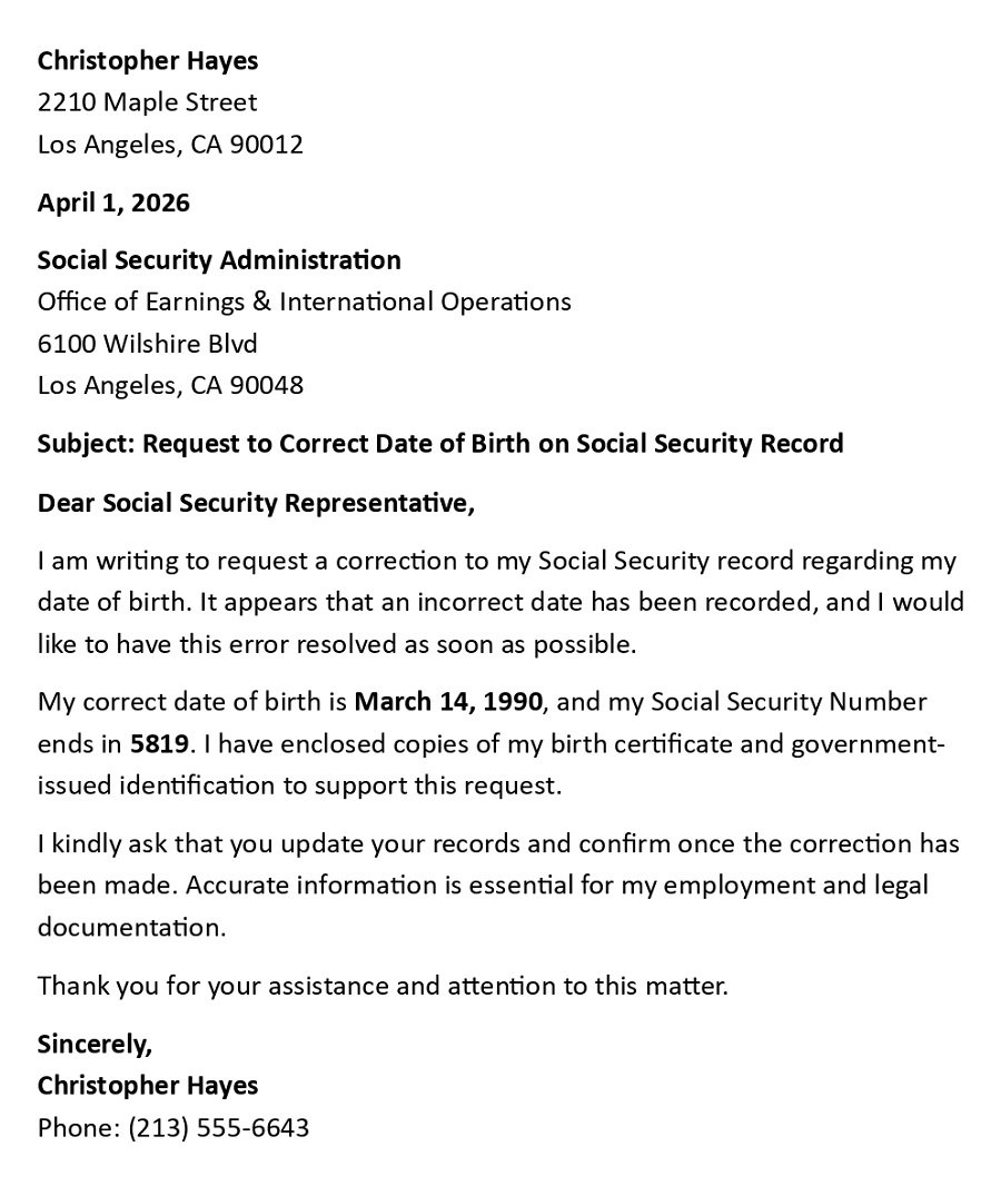 Request to Correct Date of Birth on Social Security Record
