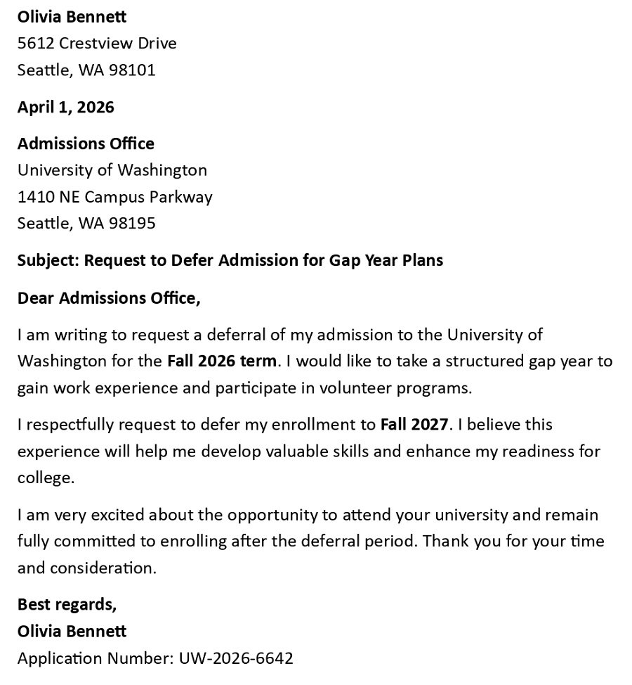 Request to Defer Admission for Gap Year Plans