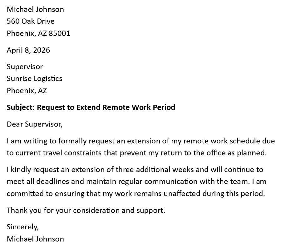 Request to Extend Remote Work Period
