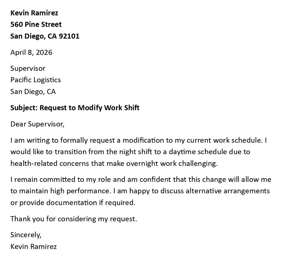 Request to Modify Work Shift