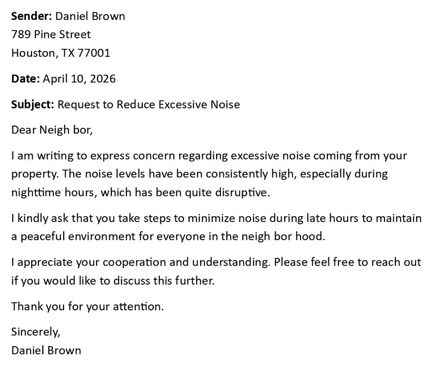 Request to Reduce Excessive Noise