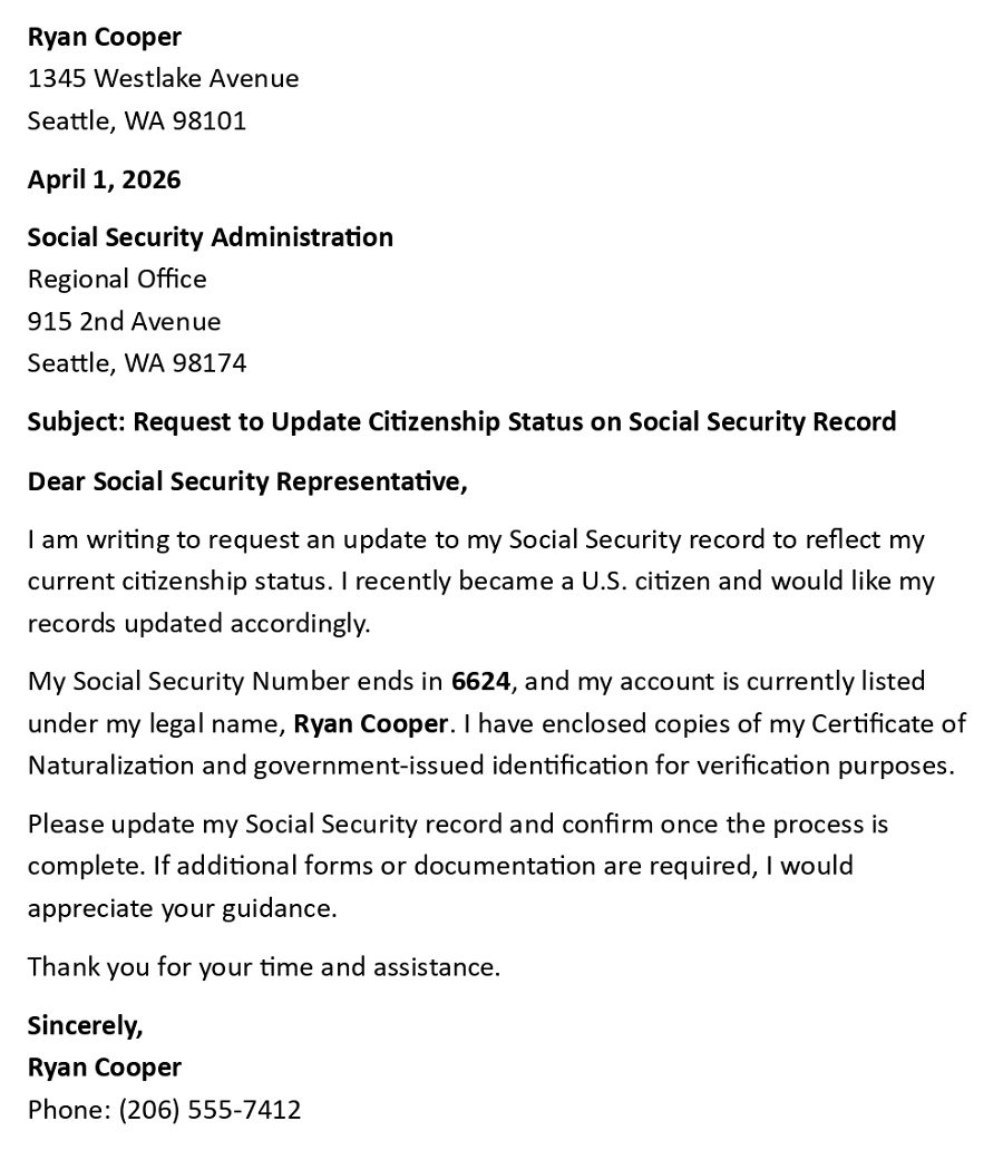 Request to Update Citizenship Status on Social Security Record