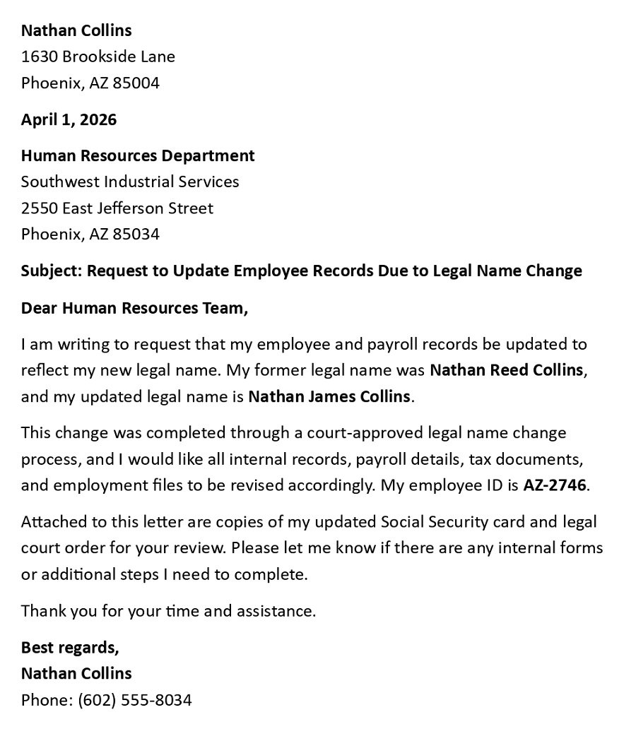 Request to Update Employee Records Due to Legal Name Change
