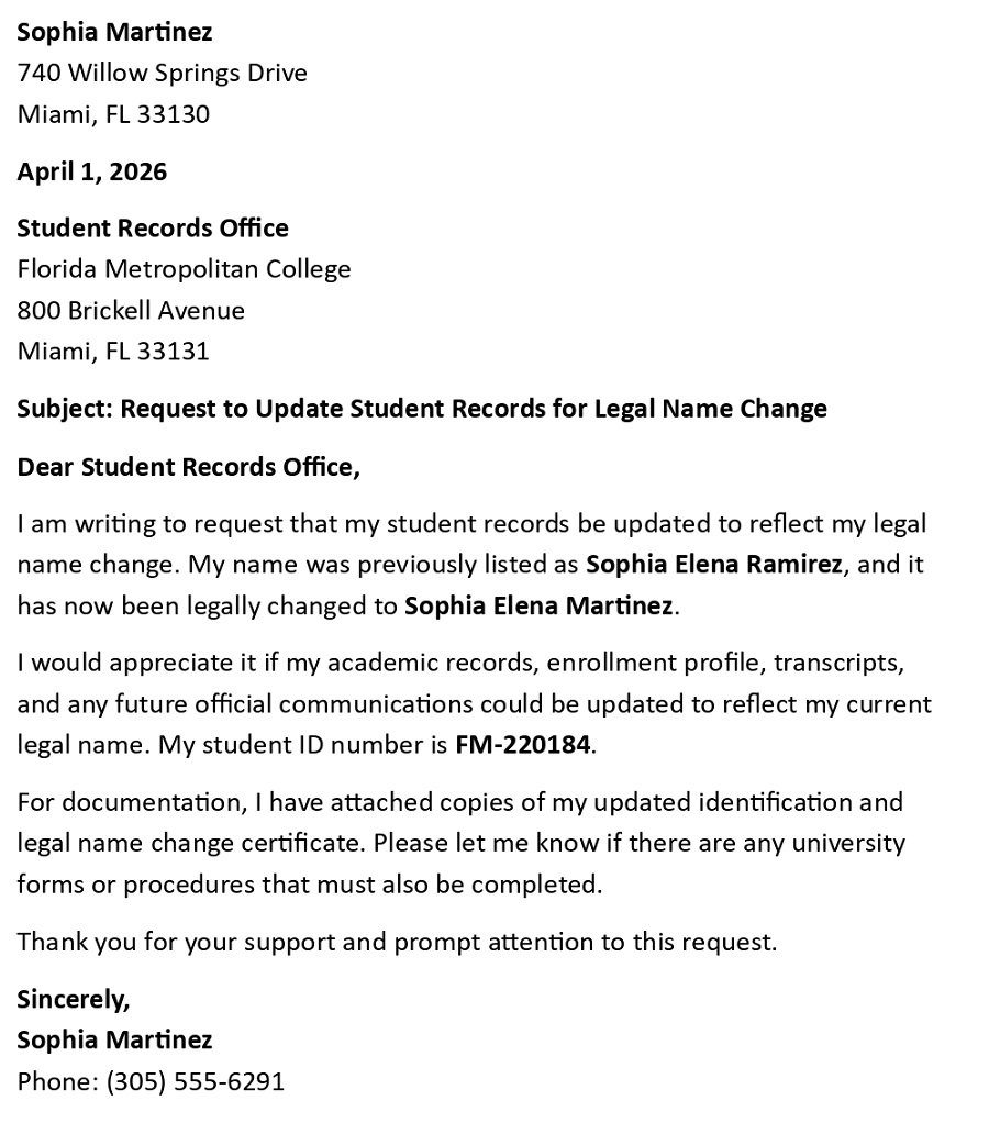 Request to Update Student Records for Legal Name Change