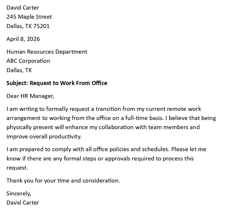 Request to Work From Office