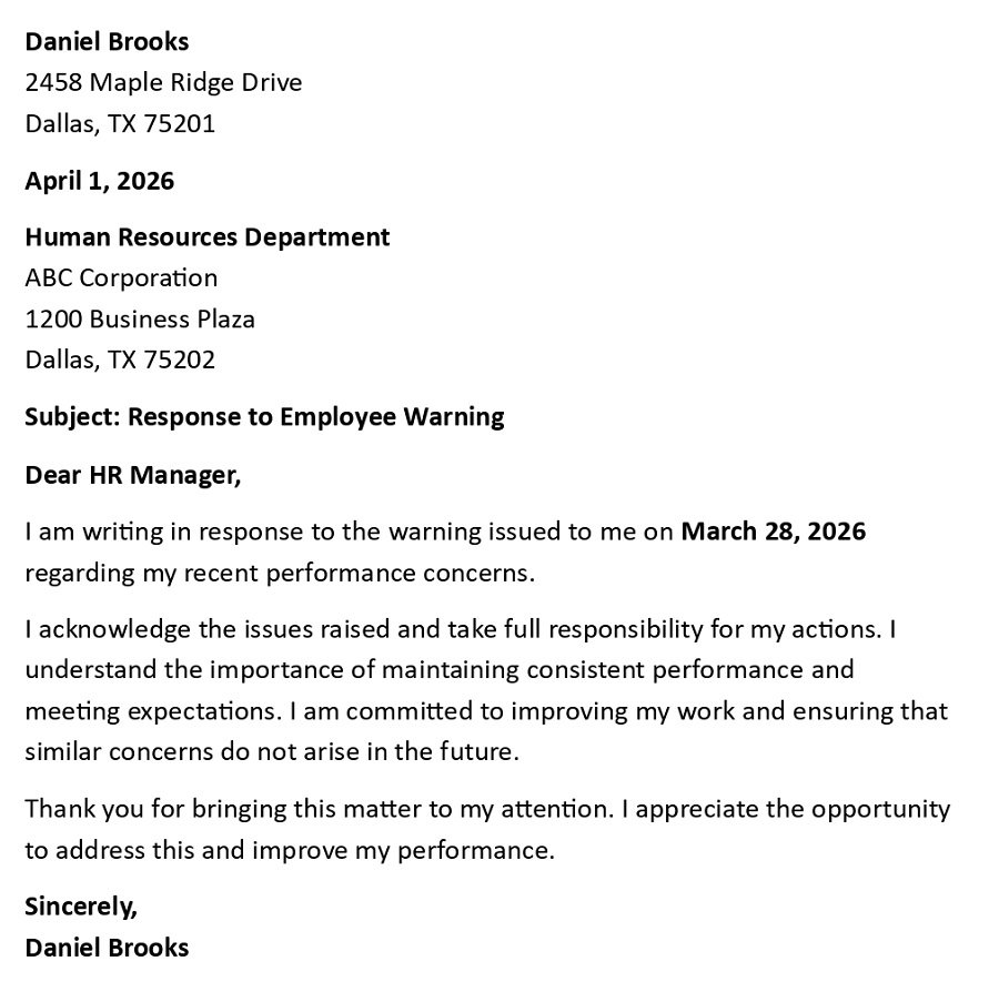 Response to Employee Warning