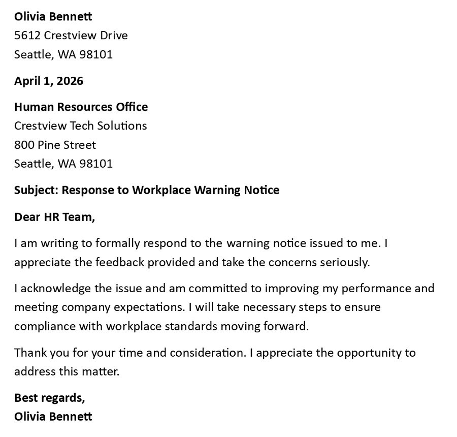 Response to Workplace Warning Notice