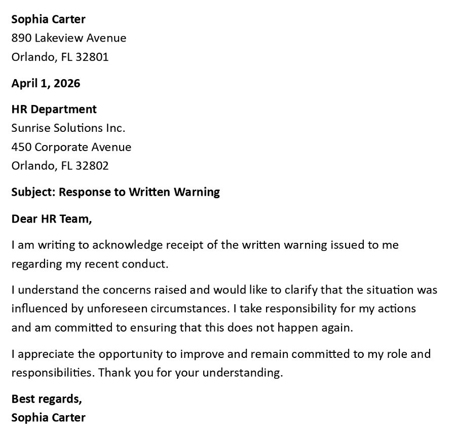 Response to Written Warning