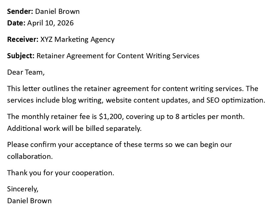 Retainer Agreement for Content Writing Services