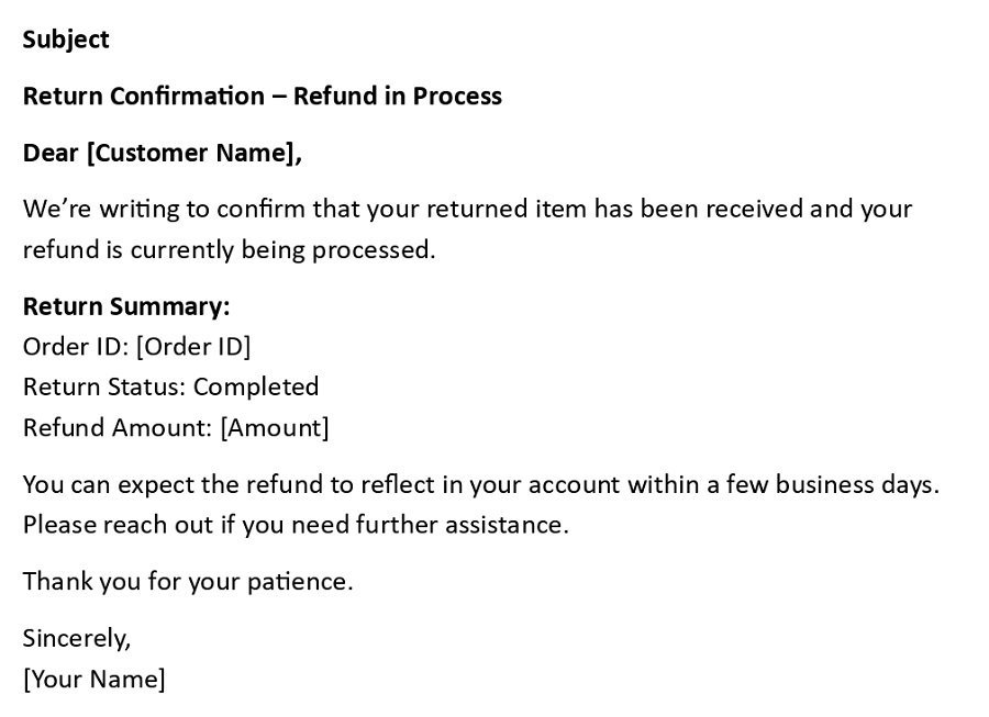 Return Confirmation – Refund in Process