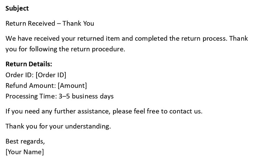 Return Received – Thank You